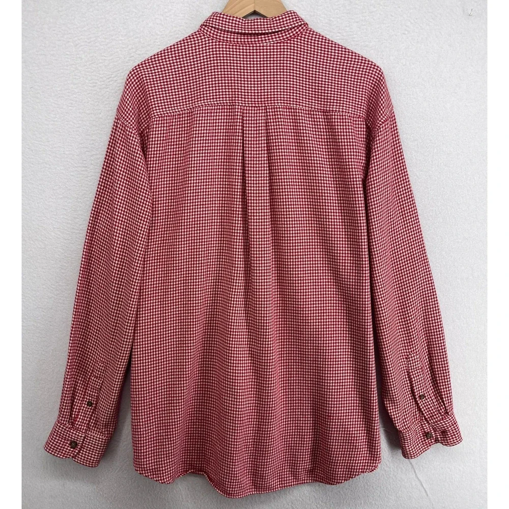 J.CREW Shirt Mens L Flannel Houndstooth Button Down Long Sleeve Cotton Red